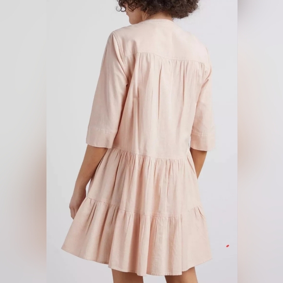APIECE APART Maurino Drop Waist Linen Blend Mini Dress In Blush Pink Size XS - Picture 3 of 11
